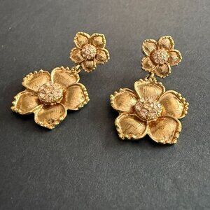 Kate Spade 14k Gold Filled Floral Garden Drop Earrings Crystal Accents Post Back